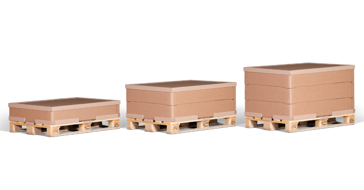 Lze stohovat až 3 kartonové paletové ohrádky.